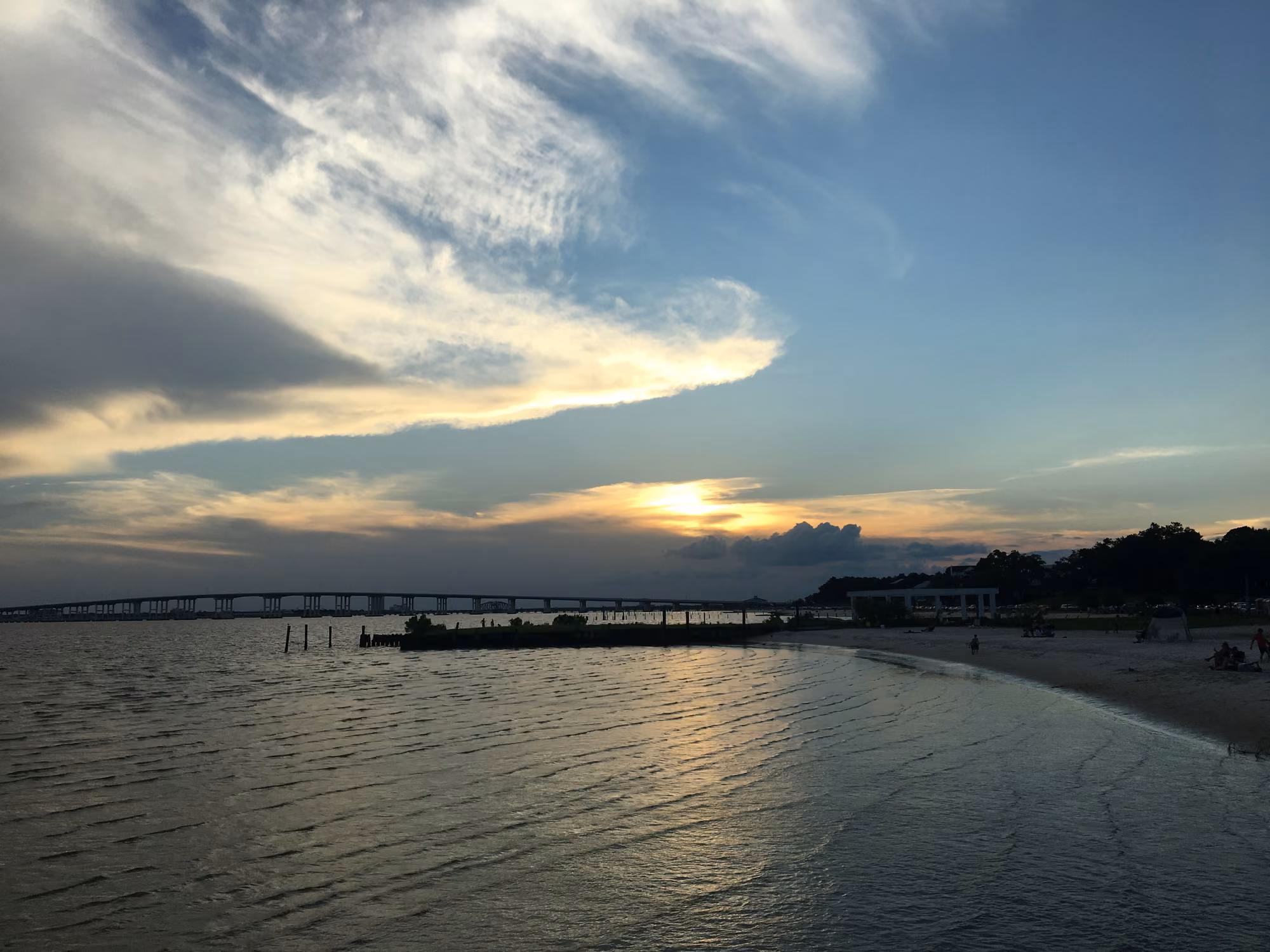 Front Beach and Biloxi Bay at sunset in Ocean Springs