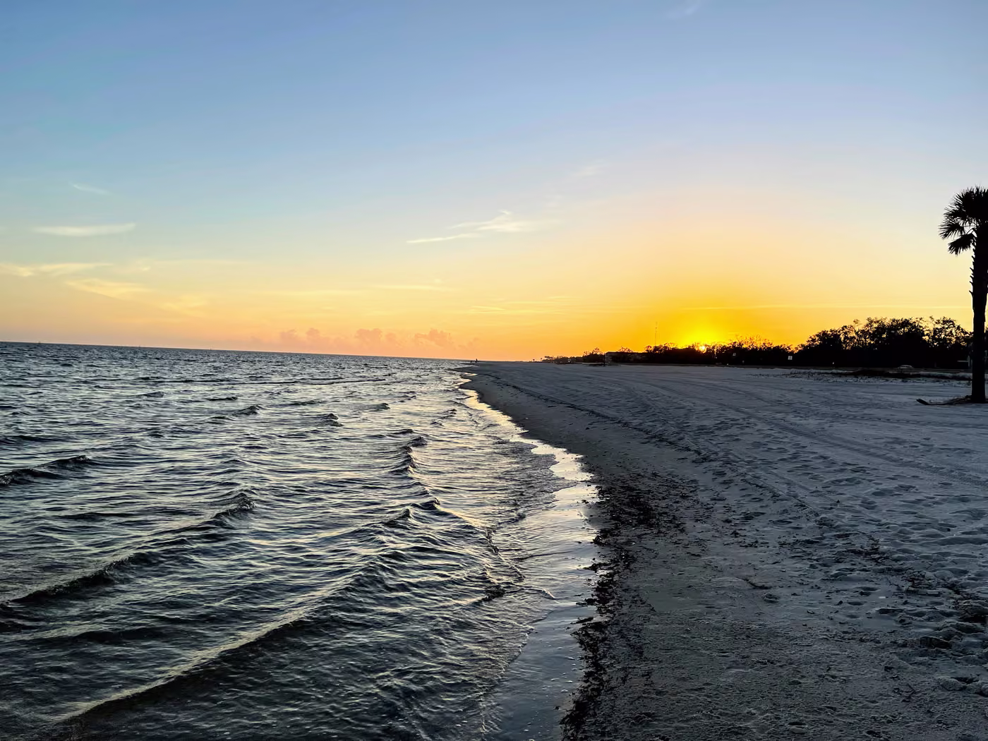 Gulfport shoreline at sunset